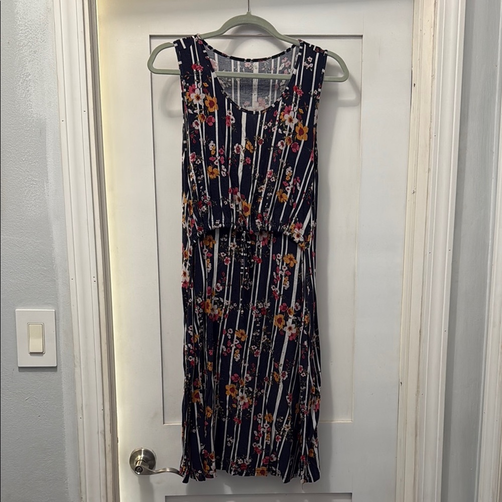 Latched Mama Navy Floral Midi Dress